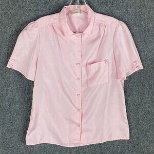 Pykettes Top Women's 14‎ Pink Vintage Short Sleeve Button Up 100% Polyester